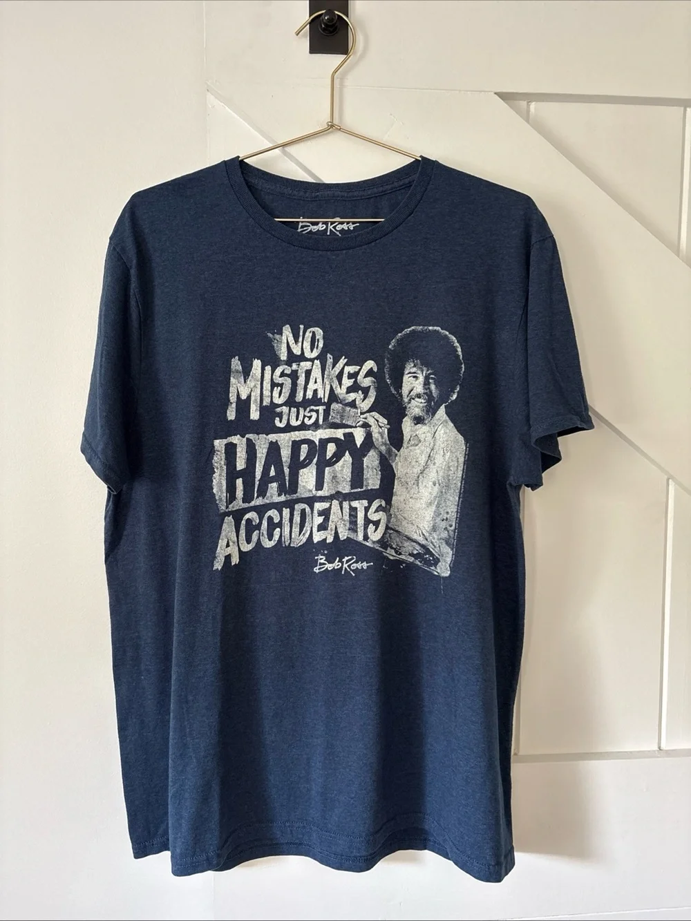 Bob Ross No Mistakes Just Happy Accidents Graphic T-Shirt Large Graphic Print
